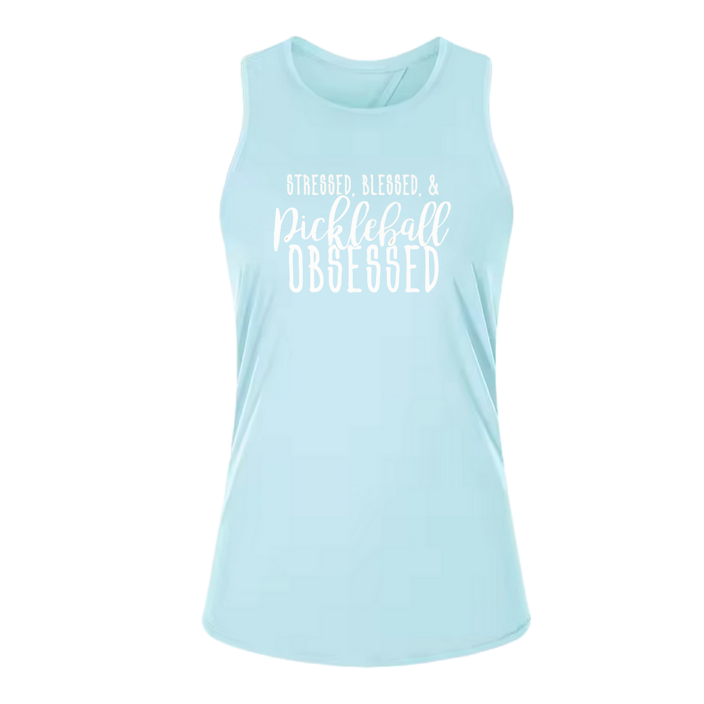 Stressed Blessed & Pickleball Obsessed | Women's Split Back or Tied Back Pickleball Tank | 80/20 Nylon Spandex Mix