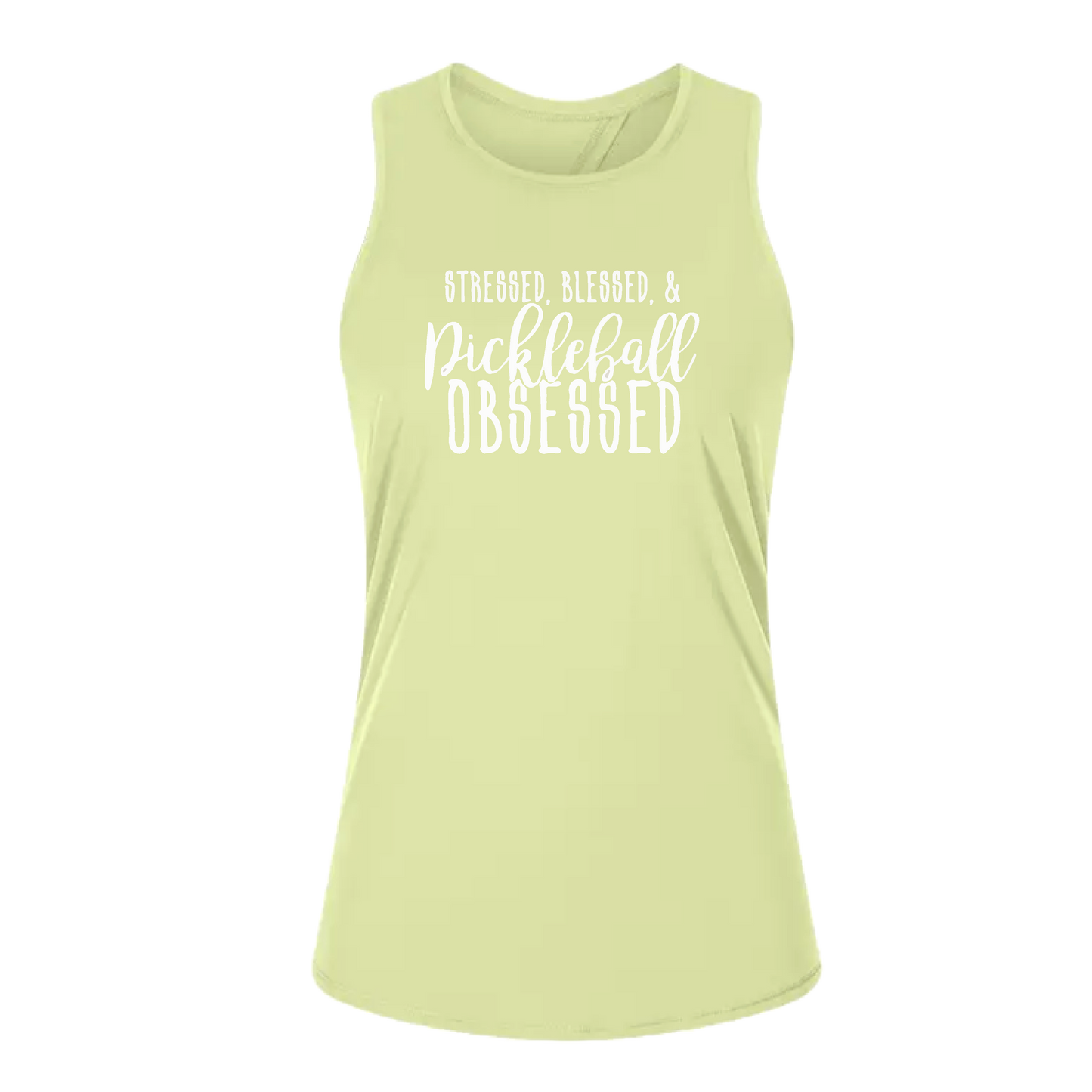 Stressed Blessed & Pickleball Obsessed | Women's Split Back or Tied Back Pickleball Tank | 80/20 Nylon Spandex Mix