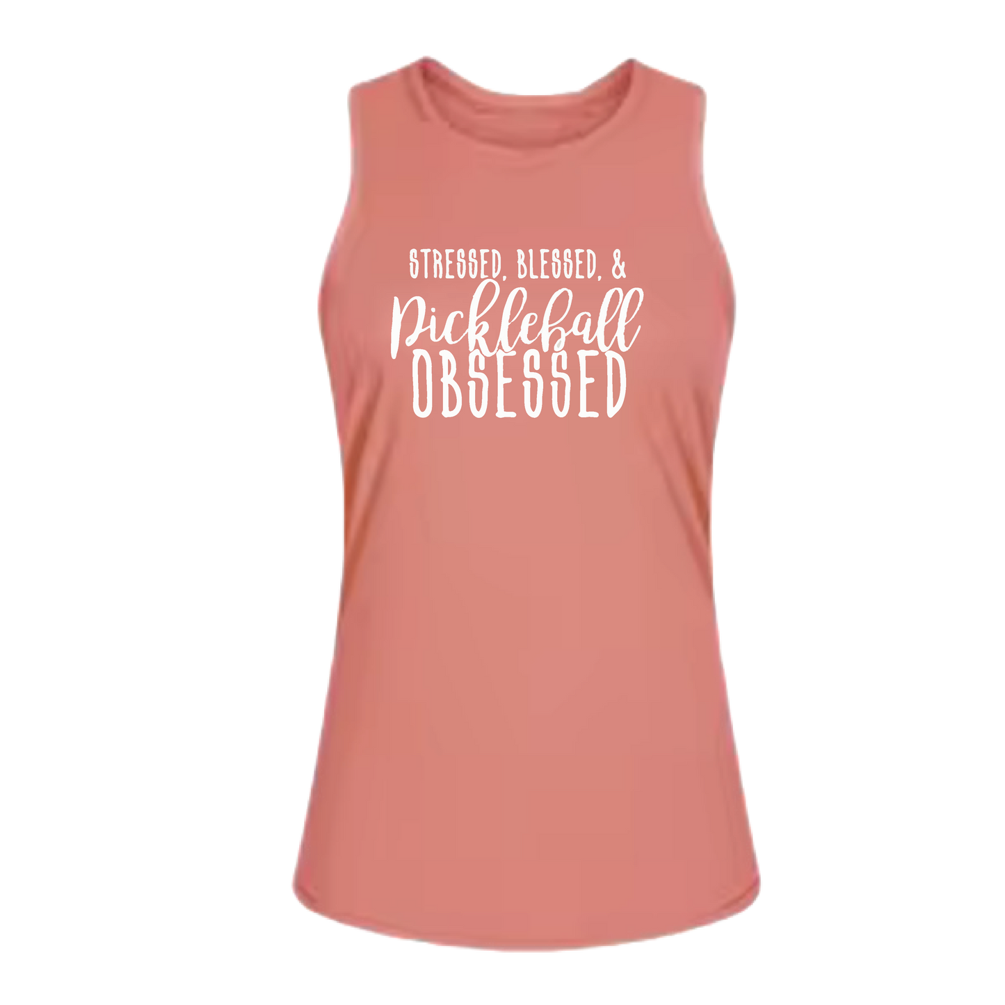 Stressed Blessed & Pickleball Obsessed | Women's Split Back or Tied Back Pickleball Tank | 80/20 Nylon Spandex Mix