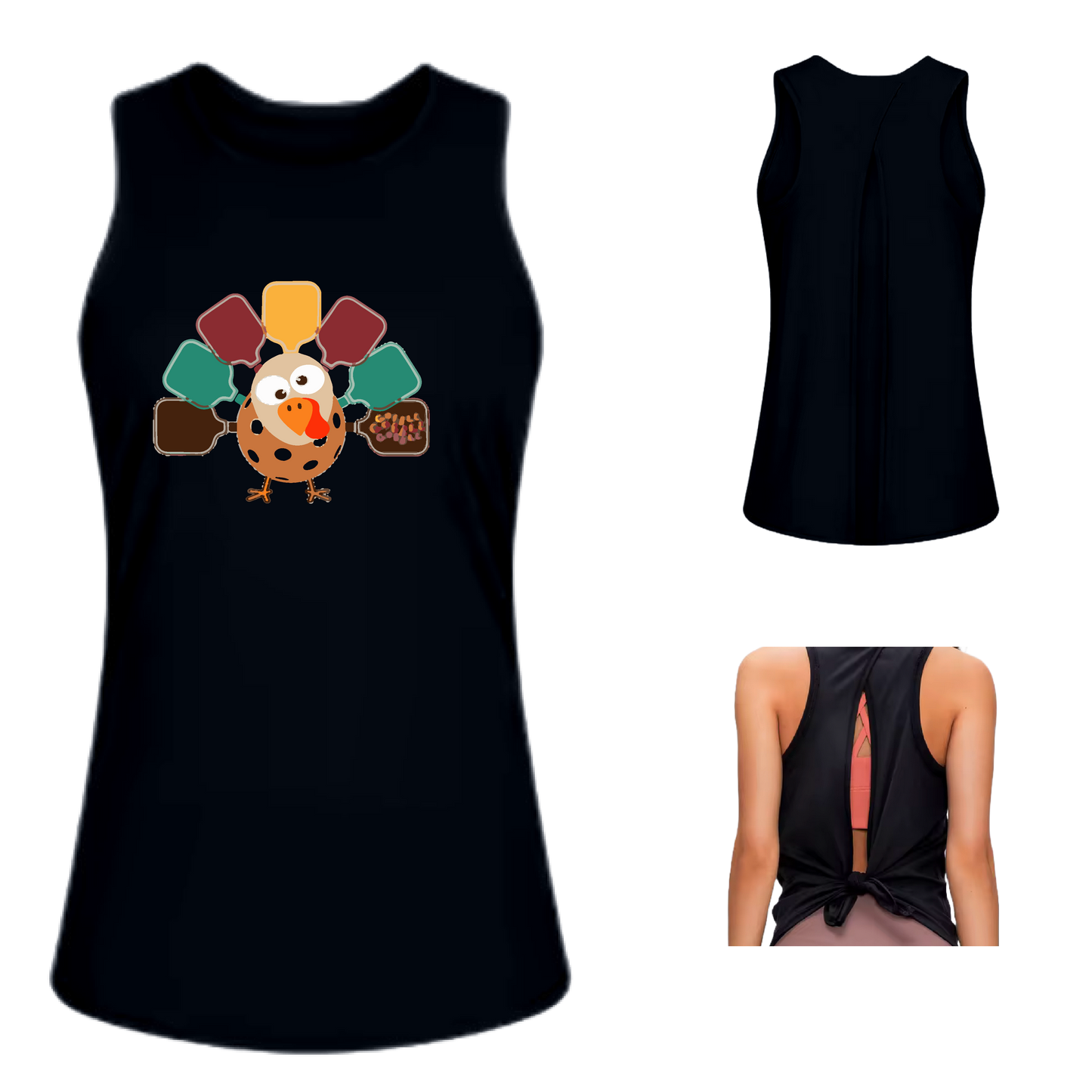 Turkey Pickleball | Women's Split Back or Tied Back Pickleball Tank | 80/20 Nylon Spandex Mix