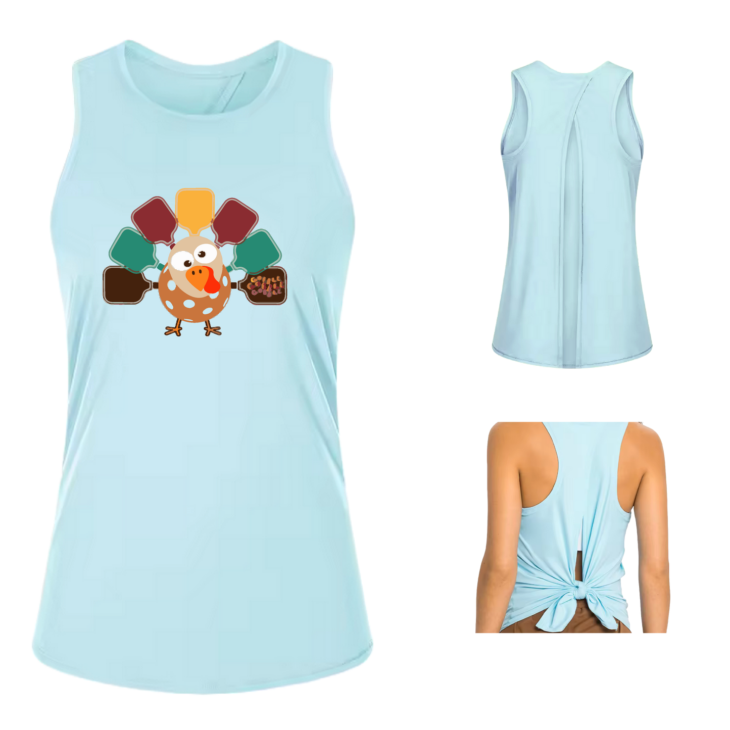 Turkey Pickleball | Women's Split Back or Tied Back Pickleball Tank | 80/20 Nylon Spandex Mix