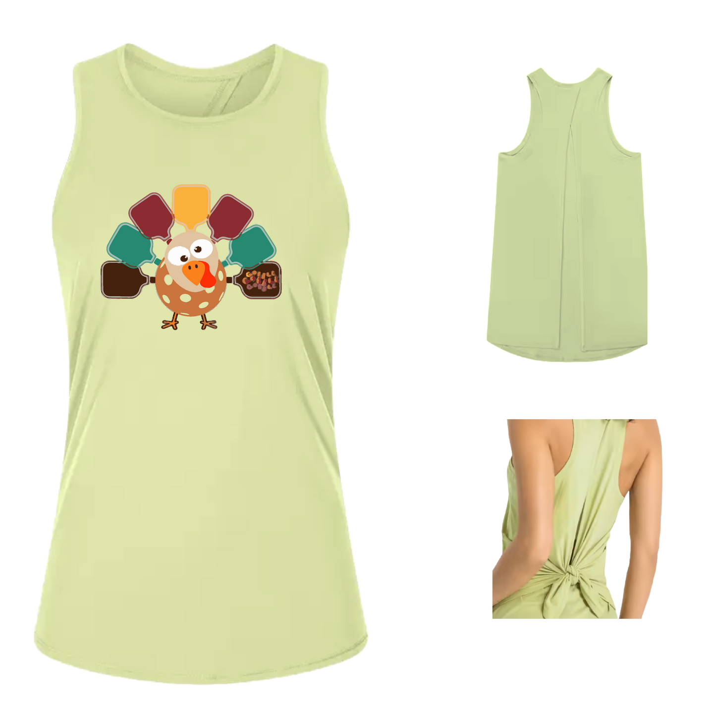 Turkey Pickleball | Women's Split Back or Tied Back Pickleball Tank | 80/20 Nylon Spandex Mix