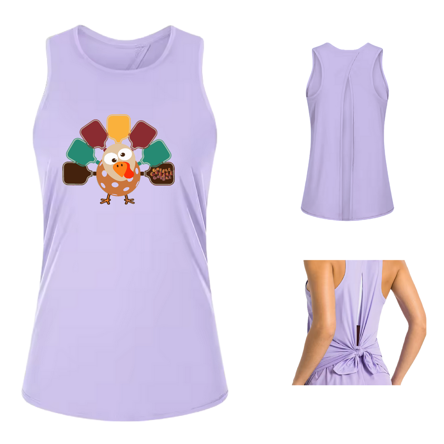 Turkey Pickleball | Women's Split Back or Tied Back Pickleball Tank | 80/20 Nylon Spandex Mix