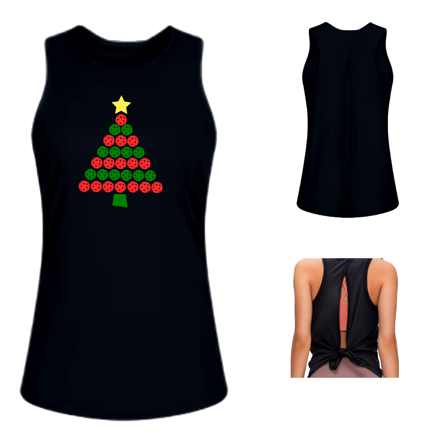 Christmas Tree | Clearance Women's Split Back or Tied Back Pickleball Tank | 80/20 Nylon Spandex Mix