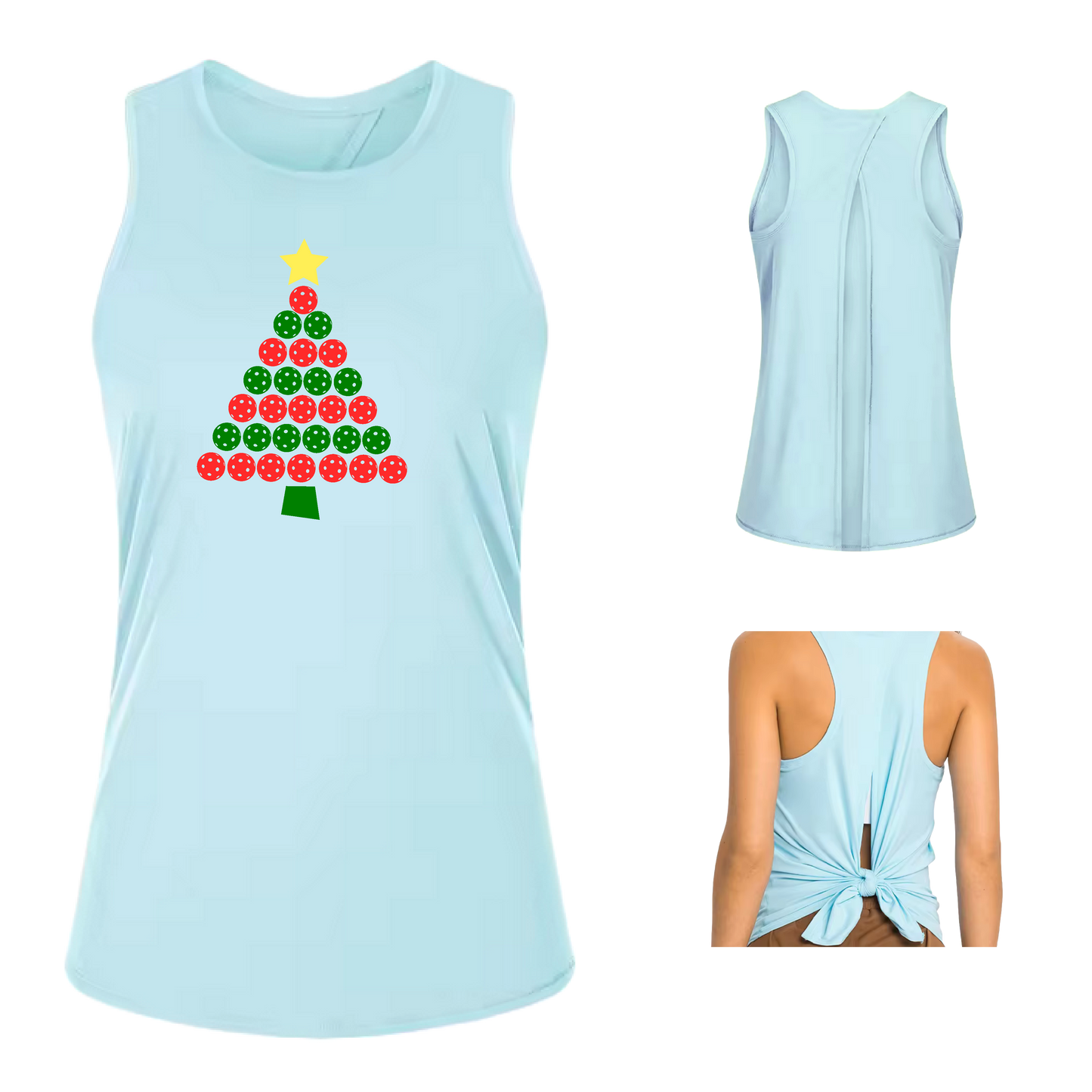 Christmas Tree | Clearance Women's Split Back or Tied Back Pickleball Tank | 80/20 Nylon Spandex Mix