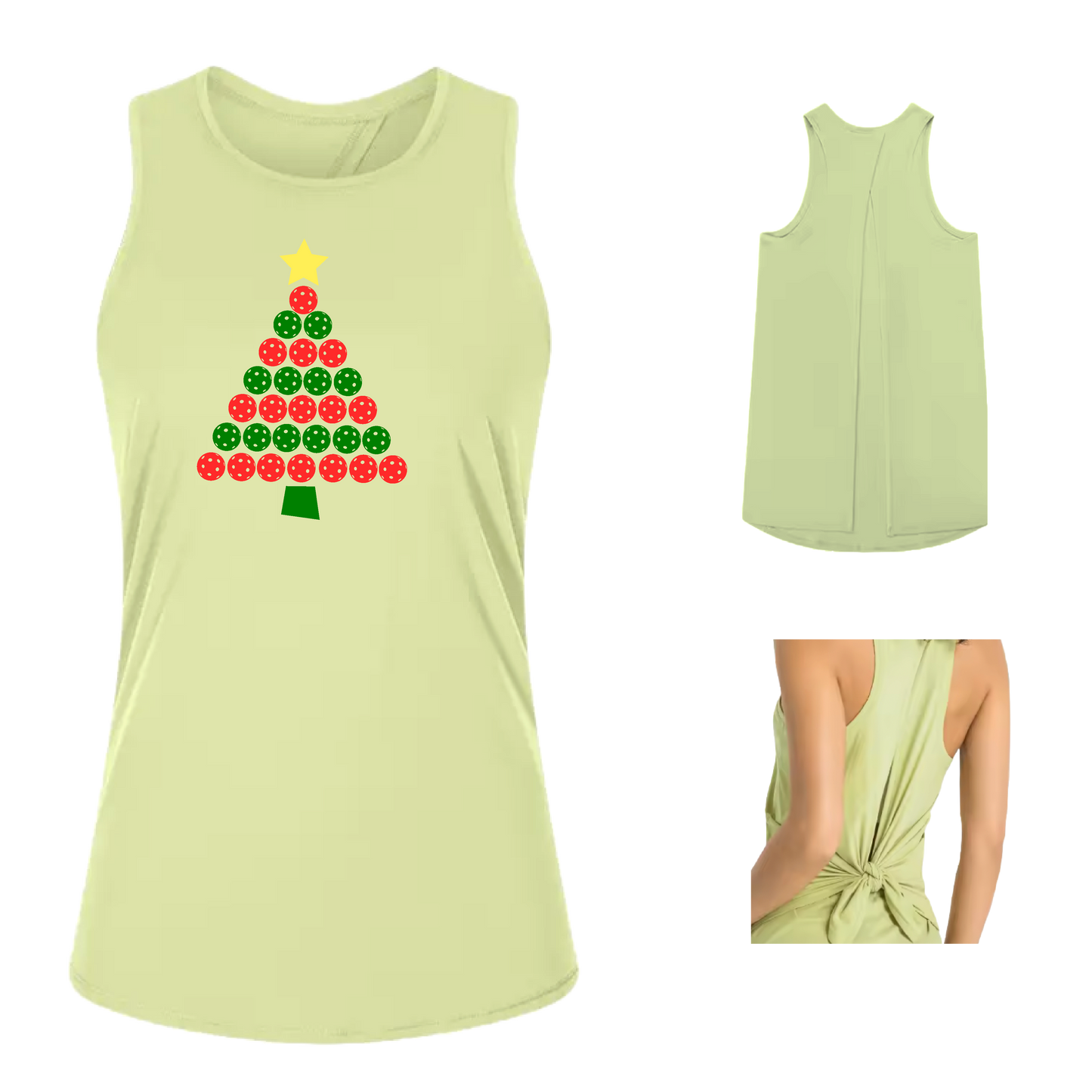 Christmas Tree | Women's Split Back or Tied Back Pickleball Tank | 80/20 Nylon Spandex Mix