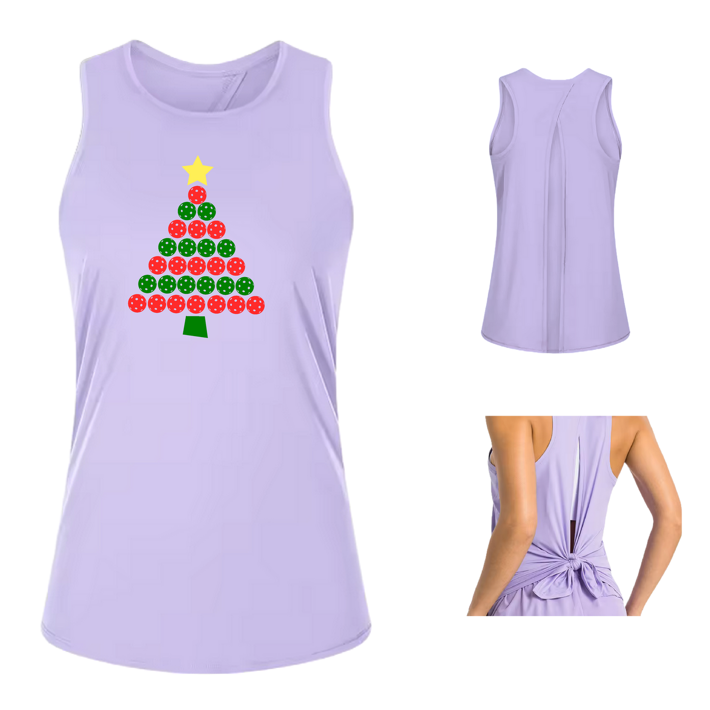 Christmas Tree | Clearance Women's Split Back or Tied Back Pickleball Tank | 80/20 Nylon Spandex Mix