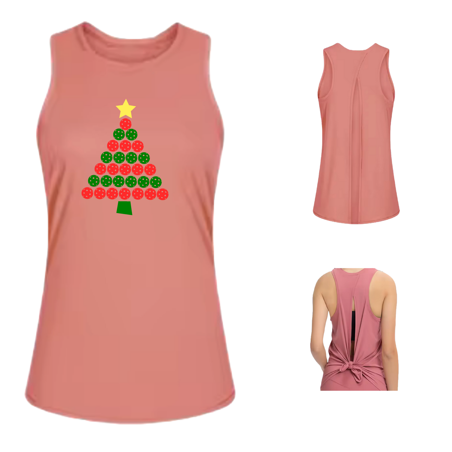 Christmas Tree | Clearance Women's Split Back or Tied Back Pickleball Tank | 80/20 Nylon Spandex Mix