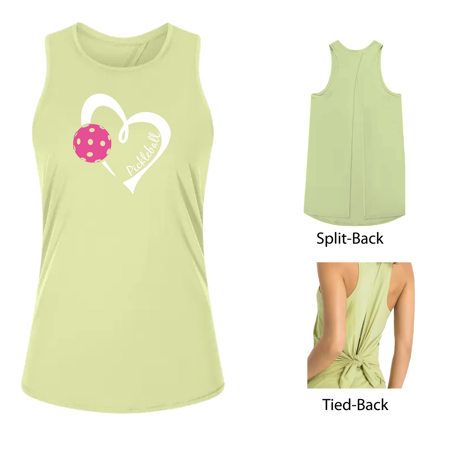 Pickleball Love (Pink)| Women's Split Back or Tied Back Pickleball Tank | 80/20 Nylon Spandex Mix