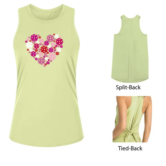 Pickleball Heart | Women's Split Back or Tied Back Pickleball Tank | 80/20 Nylon Spandex Mix