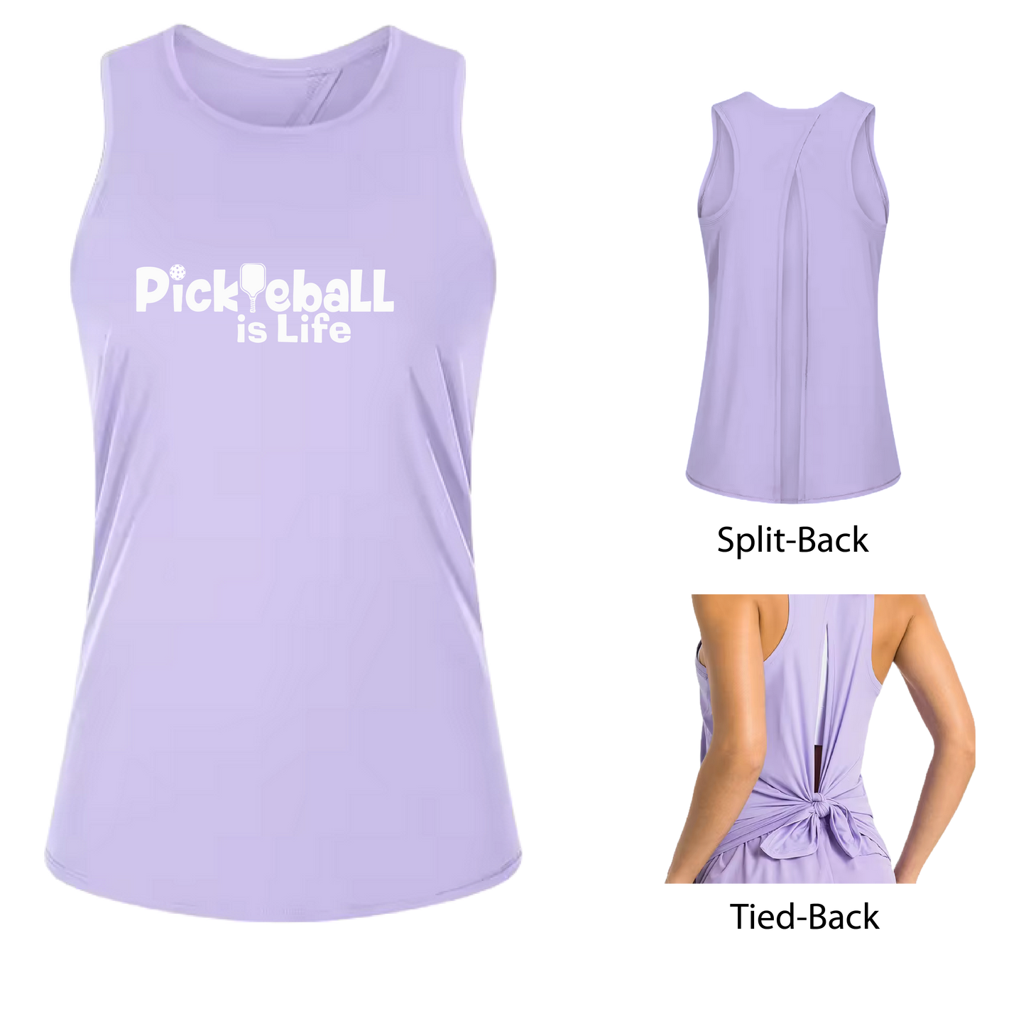 Pickleball is Life | Women's Split Back or Tied Back Pickleball Tank | 80/20 Nylon Spandex Mix