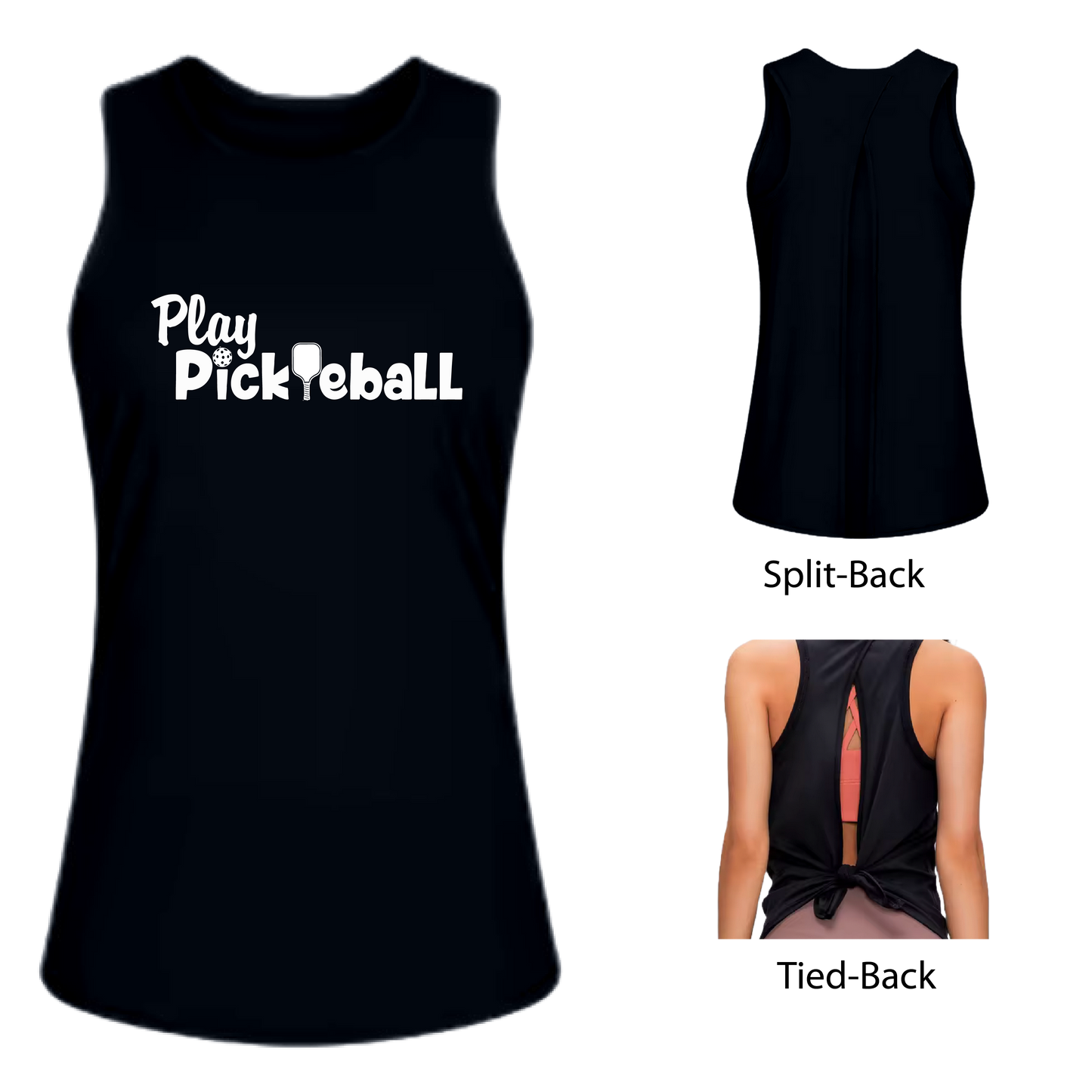 Play Pickleball | Women's Split Back or Tied Back Pickleball Tank | 80/20 Nylon Spandex Mix