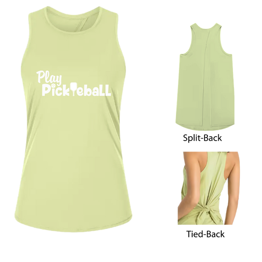 Play Pickleball | Women's Split Back or Tied Back Pickleball Tank | 80/20 Nylon Spandex Mix