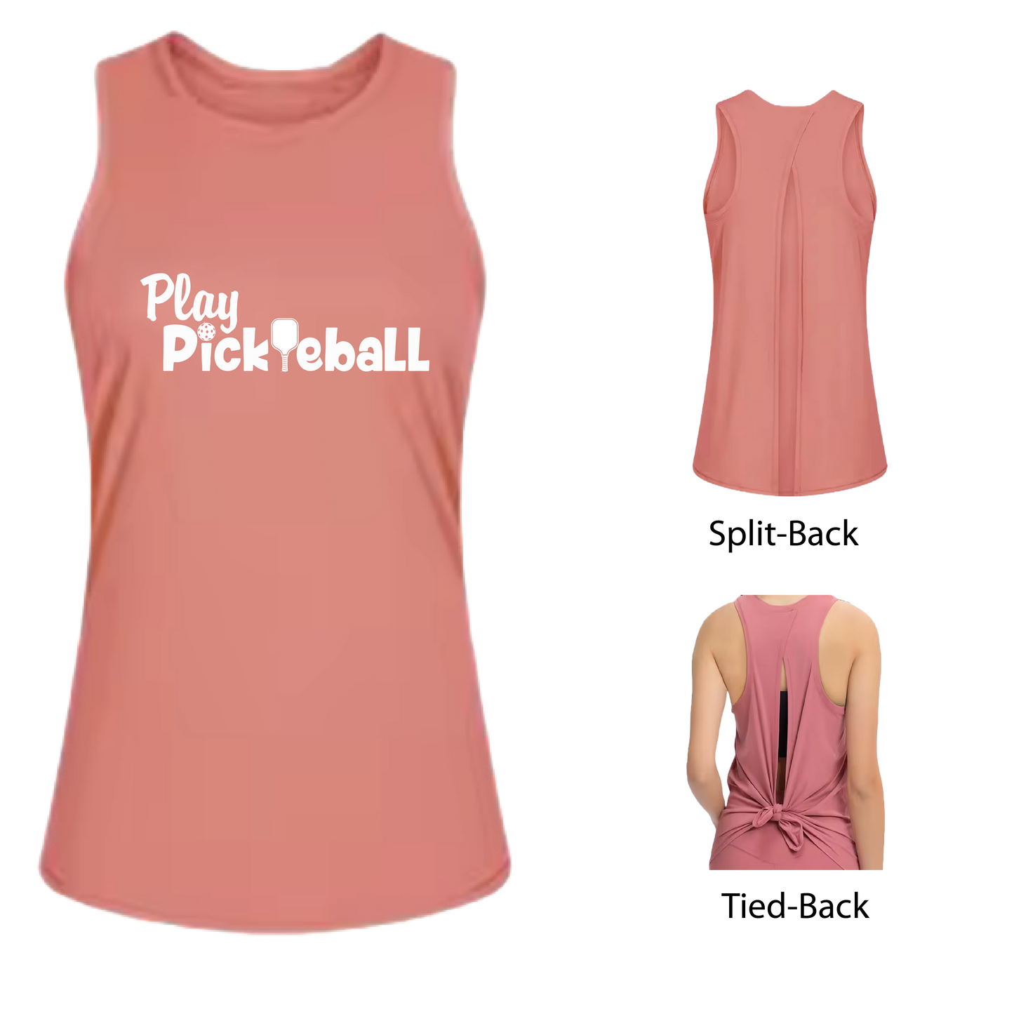 Play Pickleball | Women's Split Back or Tied Back Pickleball Tank | 80/20 Nylon Spandex Mix