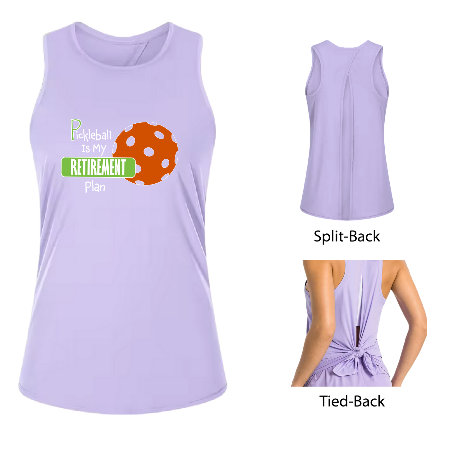 Pickleball is my Retirement Plan | Women's Split Back or Tied Back Pickleball Tank | 80/20 Nylon Spandex Mix