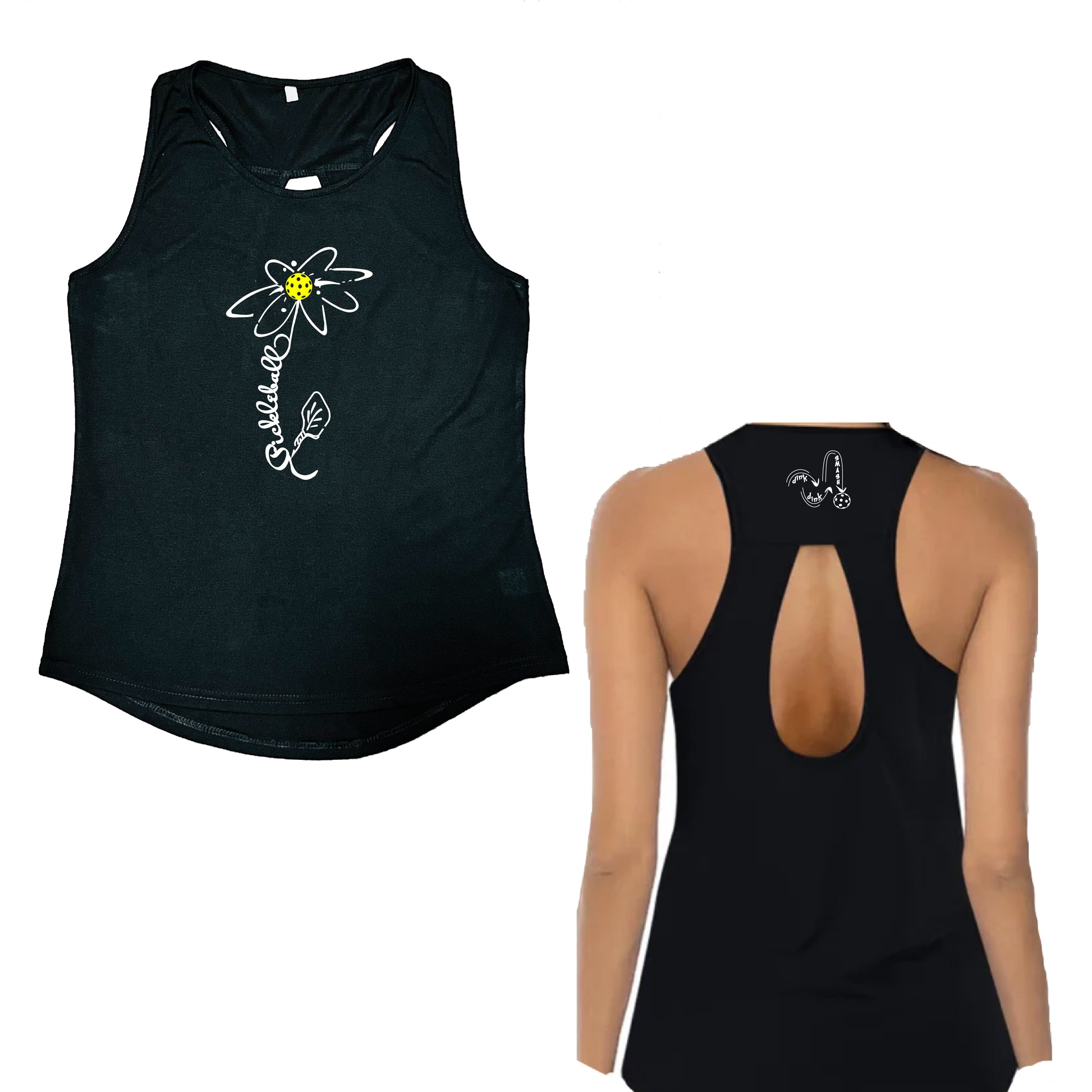 For women who want to look stylish while playing pickleball, this lightweight sleeveless tank with a teardrop back is perfect. The sheer fabric is perfect for layering over your favorite sports bra, fitted or cropped tank for a stylish and trendy look.  The tank is made of 100% polyester moisture-wicking fabric that draws moisture away from the body, ensuring that you stay dry and comfortable throughout the game.