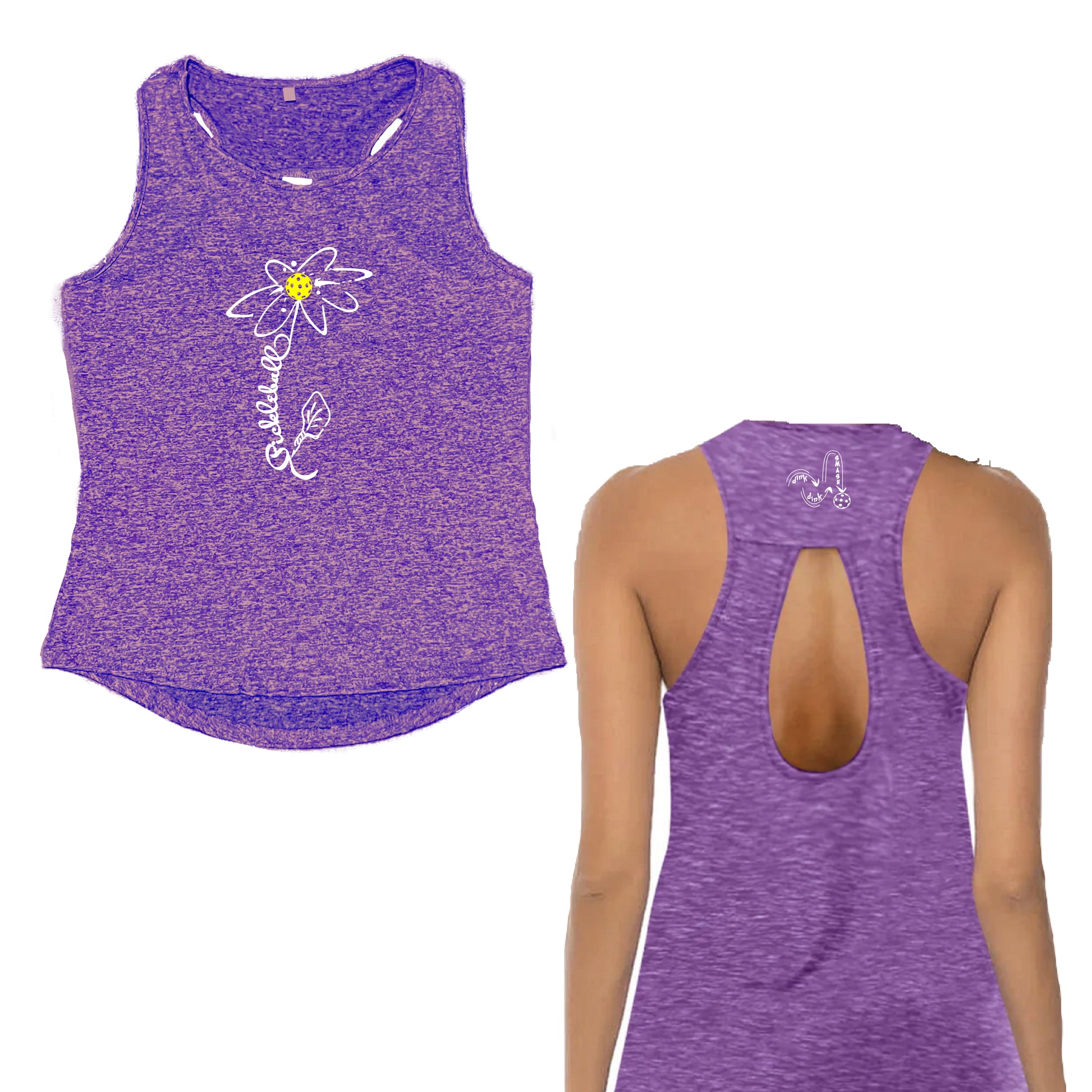 For women who want to look stylish while playing pickleball, this lightweight sleeveless tank with a teardrop back is perfect. The sheer fabric is perfect for layering over your favorite sports bra, fitted or cropped tank for a stylish and trendy look.  The tank is made of 100% polyester moisture-wicking fabric that draws moisture away from the body, ensuring that you stay dry and comfortable throughout the game.