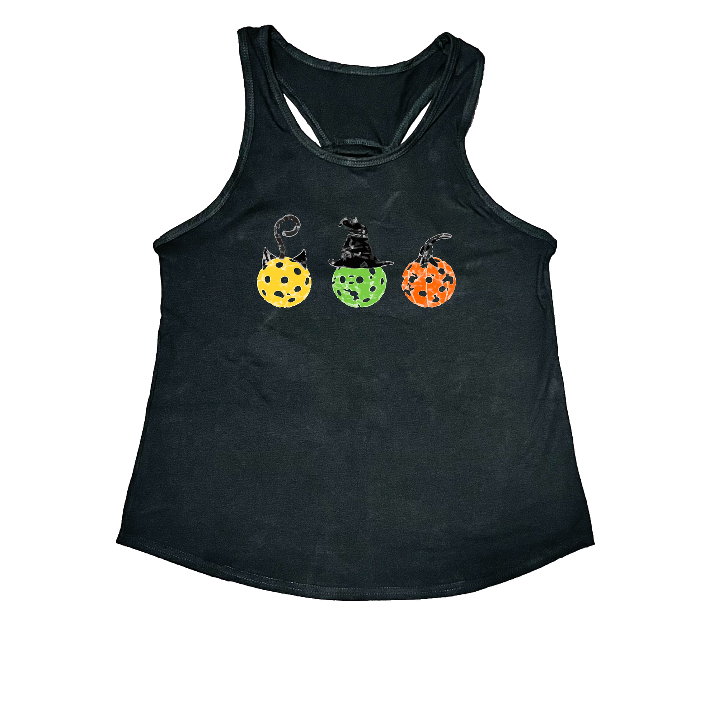 Cat Witch Pumpkin  | Women's Open X-Back Pickleball Tank | Quick Dry Athletic Shirt