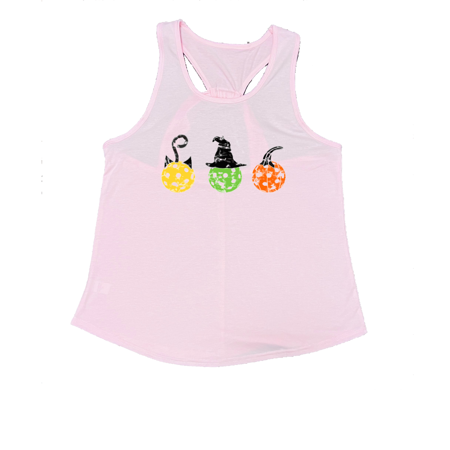 Cat Witch Pumpkin  | Women's Open X-Back Pickleball Tank | Quick Dry Athletic Shirt