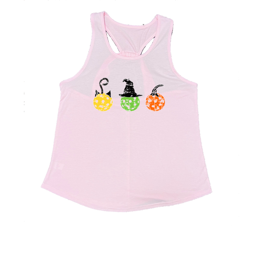 Cat Witch Pumpkin  | Women's Open X-Back Pickleball Tank | Quick Dry Athletic Shirt