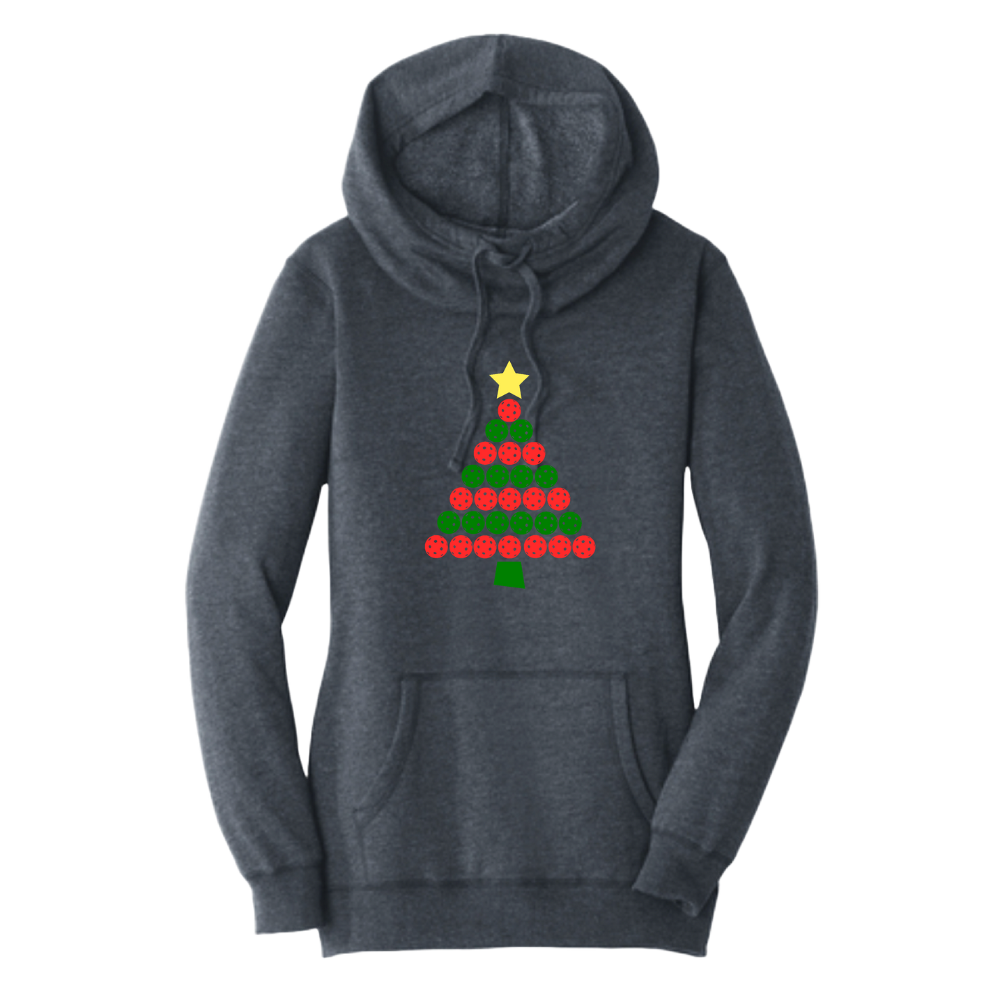 Christmas Tree | Women’s Cowl-Neck Hoodie Pickleball Sweatshirt | 55% Cotton 45% Poly Fleece