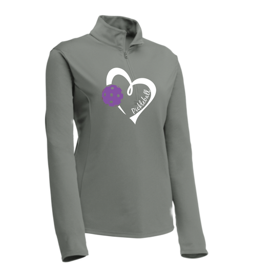 Pickleball Love Purple (Customizable) | Women's 1/4 Zip Pullover Athletic Shirt | 100% Polyester