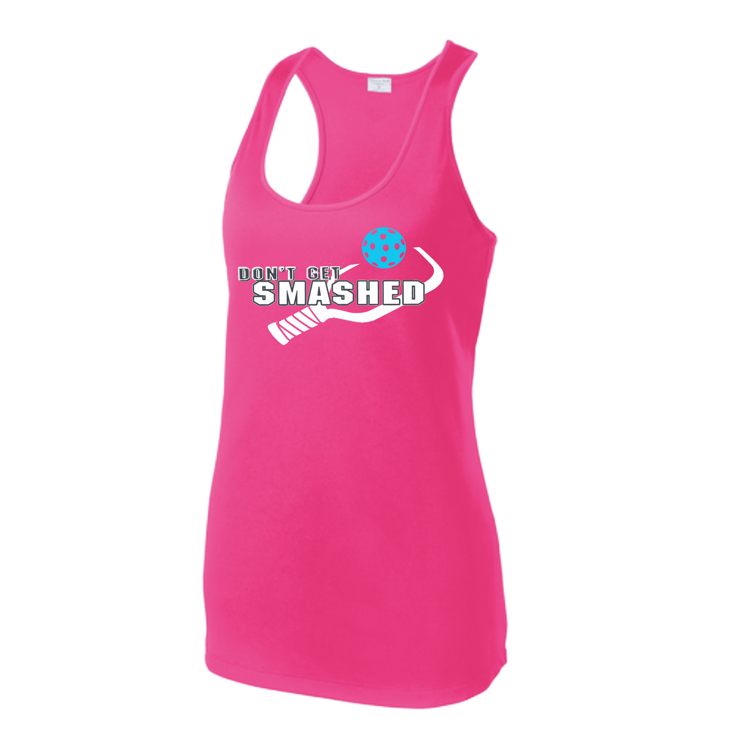   Create a bold statement in this ultra-soft Women's Pickleball Racerback Shirt! Featuring a sassy blend of colors - cyan, orange, and pink - this moisture wicking fabric and PosiCharge technology keep colors vibrant. Highly breathable and lightweight, it won't weigh you down but sure will turn heads!