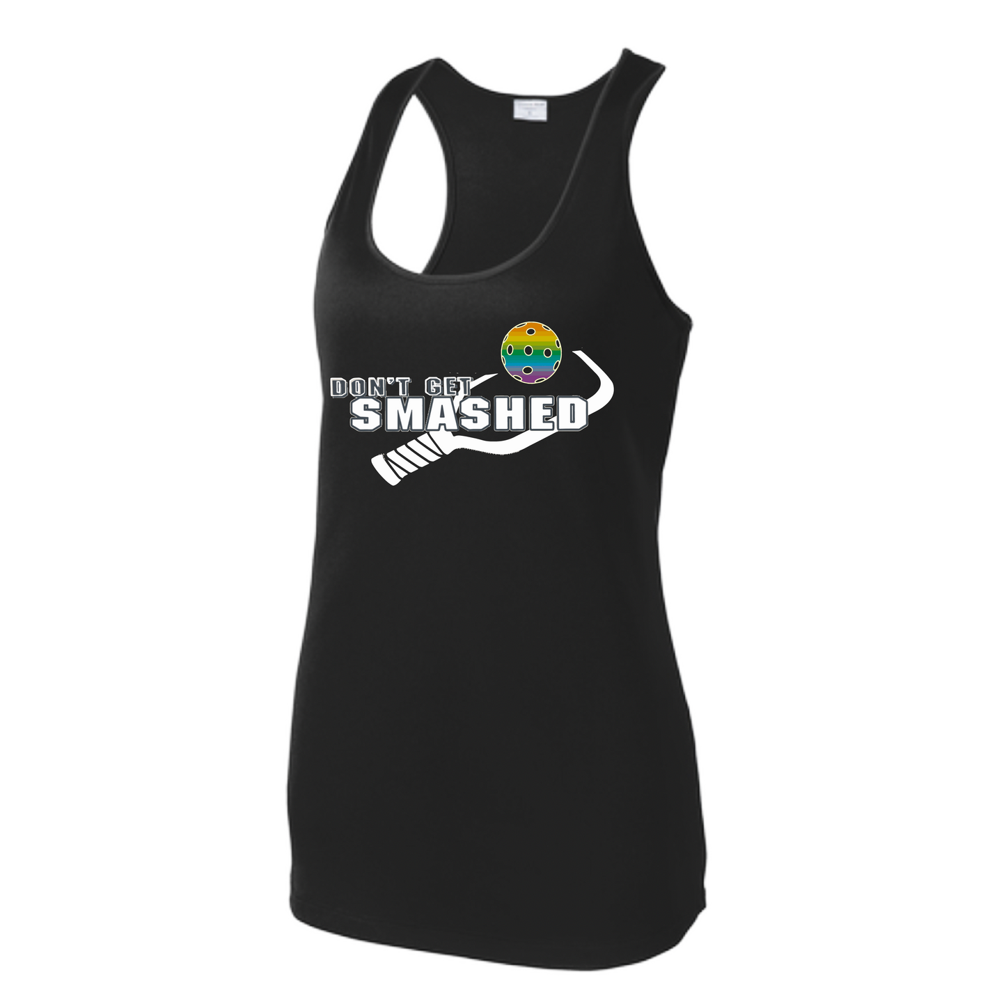 Don't Get Smashed (Colors Red Green Rainbow) Customizable | Women's Racerback Pickleball Tank | 100% Polyester