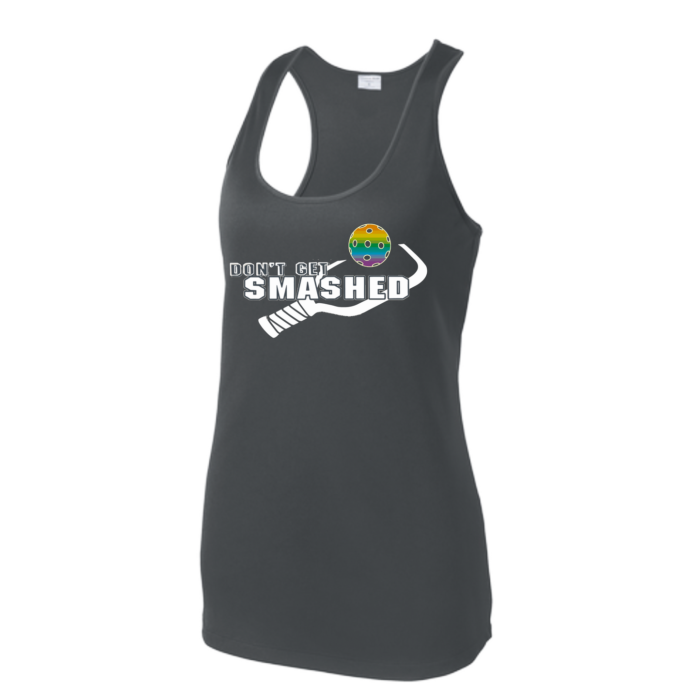 Don't Get Smashed (Colors Red Green Rainbow) Customizable | Women's Racerback Pickleball Tank | 100% Polyester