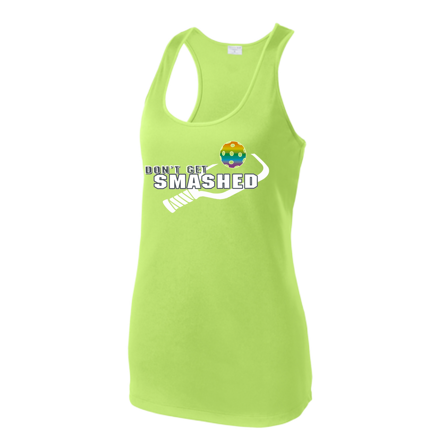 Don't Get Smashed (Colors Red Green Rainbow) Customizable | Women's Racerback Pickleball Tank | 100% Polyester