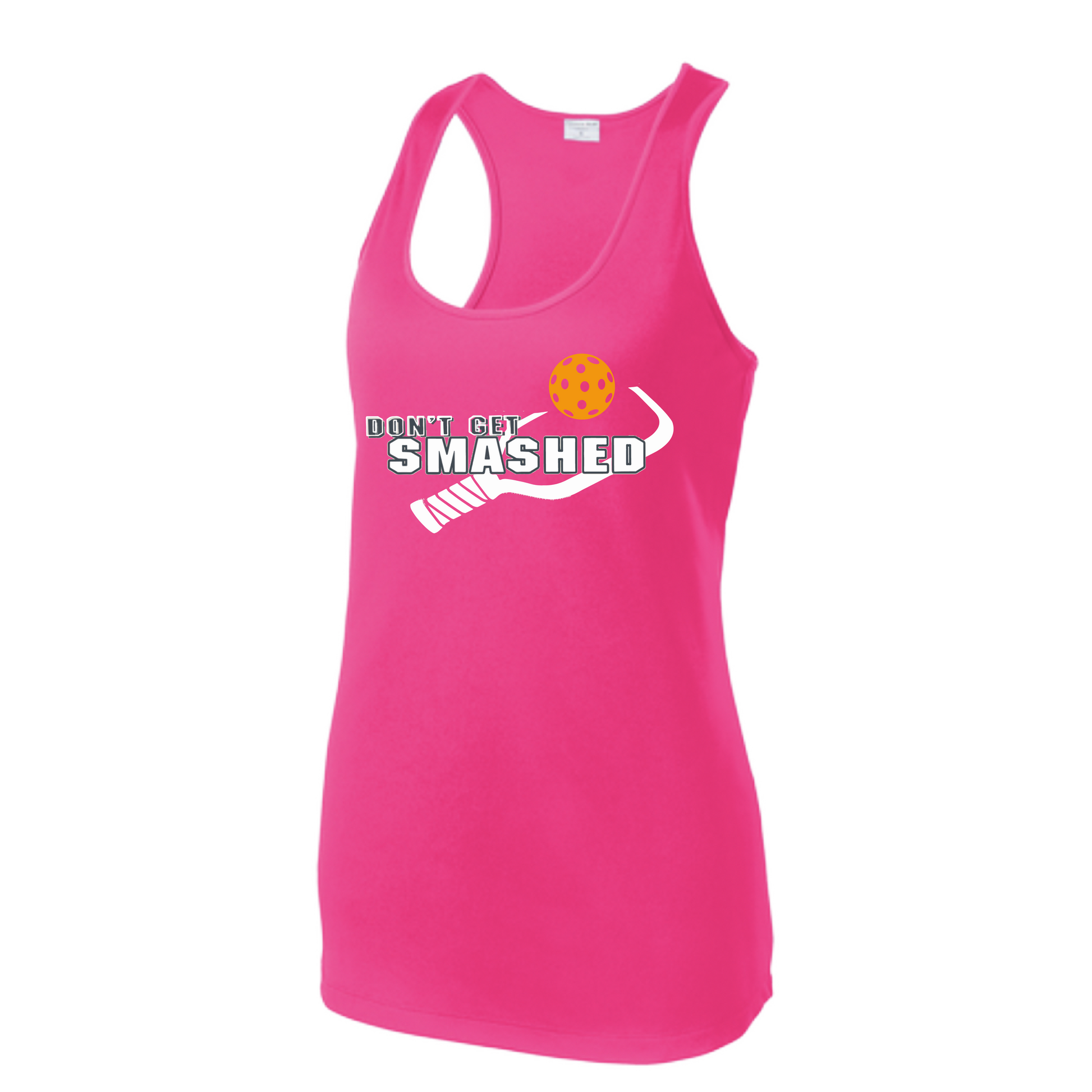   Create a bold statement in this ultra-soft Women's Pickleball Racerback Shirt! Featuring a sassy blend of colors - cyan, orange, and pink - this moisture wicking fabric and PosiCharge technology keep colors vibrant. Highly breathable and lightweight, it won't weigh you down but sure will turn heads!