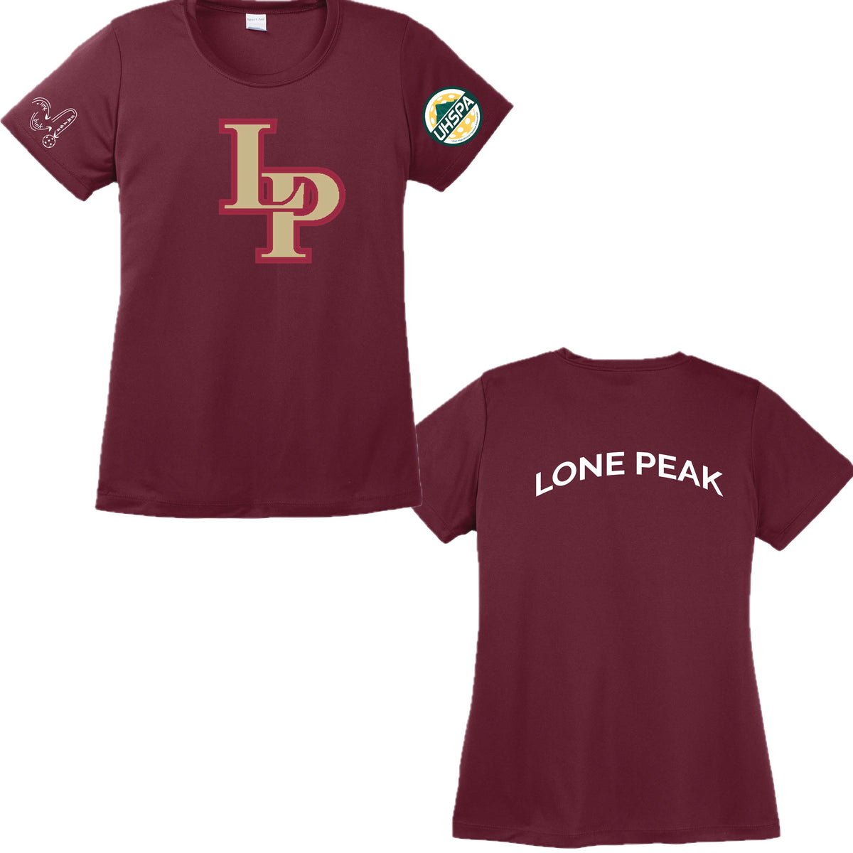Lone Peak High UHSPA Initials Design | Women's Short Sleeve Crewneck T-Shirts | 100% Polyester