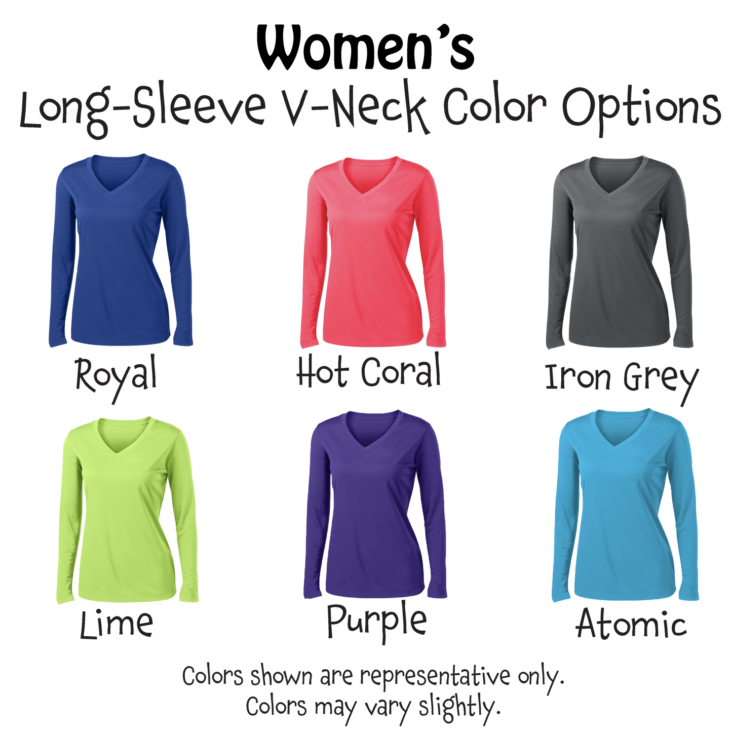 002 With Pickleballs (Colors Cyan Purple Rainbow) Customizable | Women's Long Sleeve V-Neck Pickleball Shirts | 100% Polyester