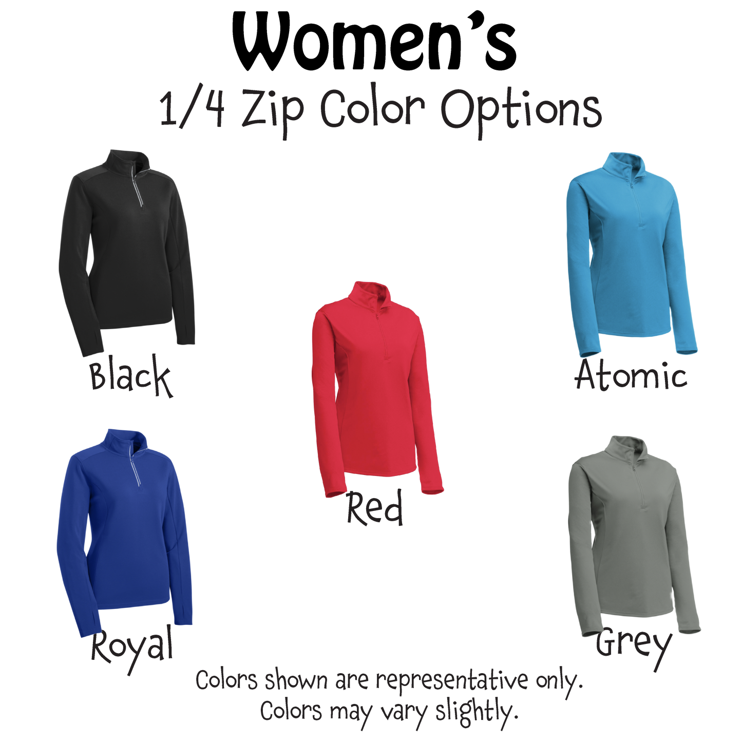 002 With Pickleballs (Colors Cyan Red Orange) | Women's 1/4 Zip Pullover Athletic Shirt | 100% Polyester