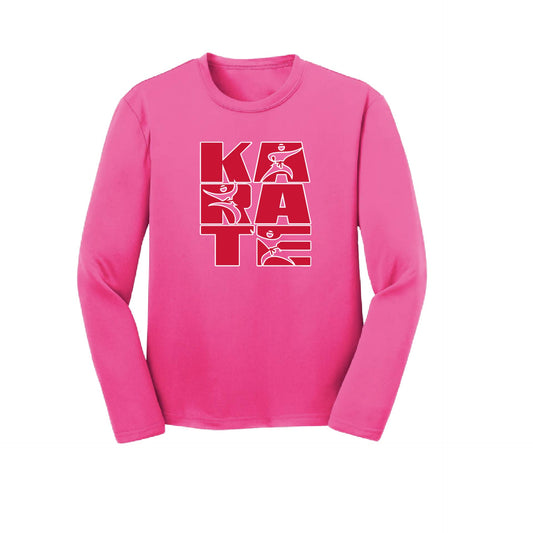 Karate Stacked | Youth Long Sleeve Karate Performance T-Shirts | 100% Polyester