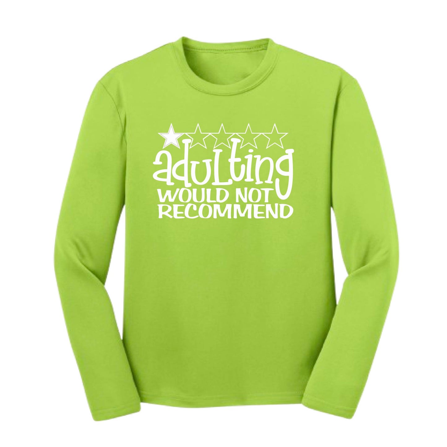 Adulting 1 Star Would Not Recommend | Youth Long Sleeve Performance T-Shirts | 100% Polyester