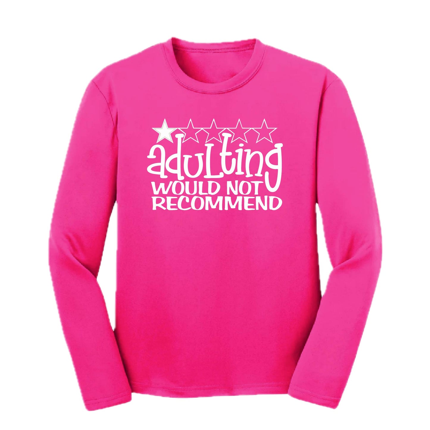 Adulting 1 Star Would Not Recommend | Youth Long Sleeve Performance T-Shirts | 100% Polyester
