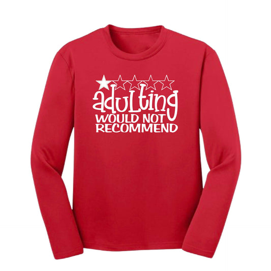 Adulting 1 Star Would Not Recommend | Youth Long Sleeve Performance T-Shirts | 100% Polyester