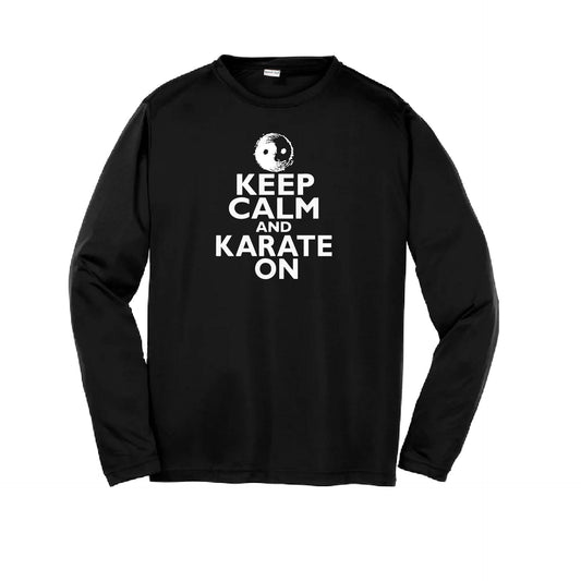 Keep Calm and Karate On | Youth Long Sleeve Karate Performance T-Shirts | 100% Polyester