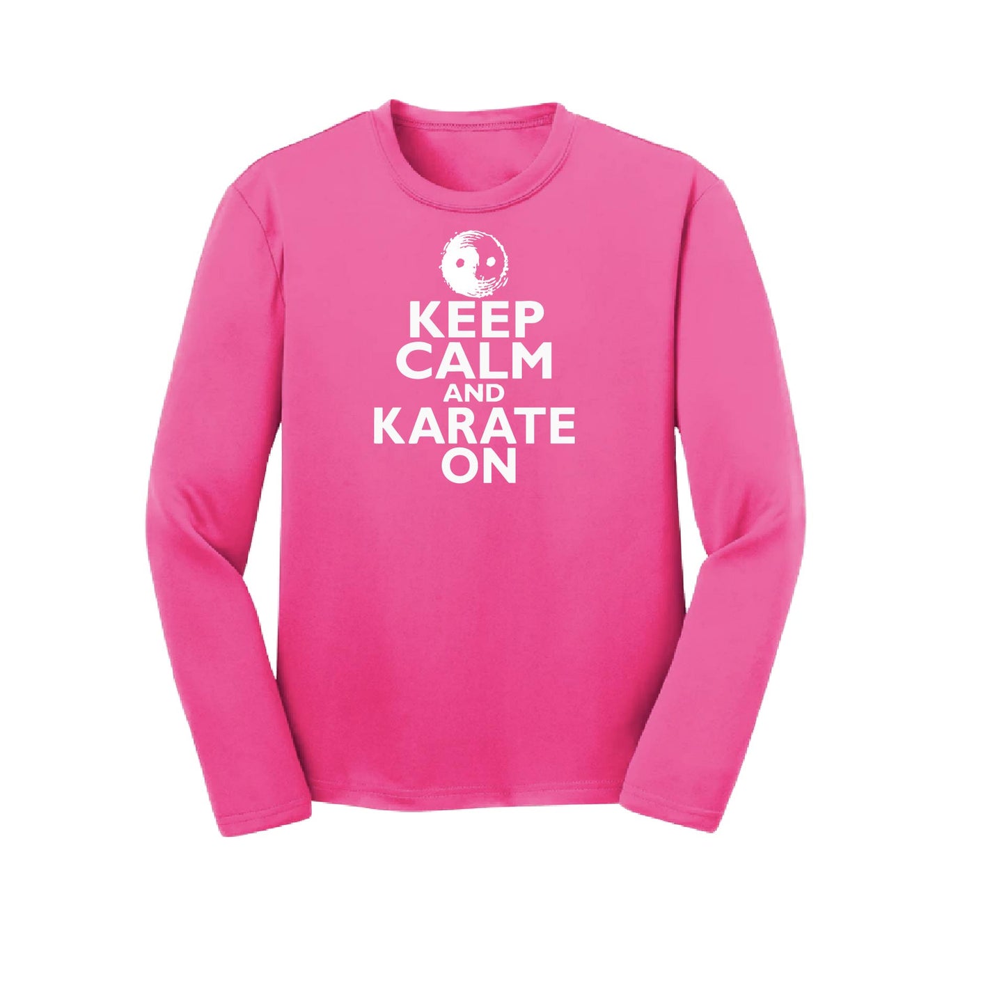 Keep Calm and Karate On | Youth Long Sleeve Karate Performance T-Shirts | 100% Polyester