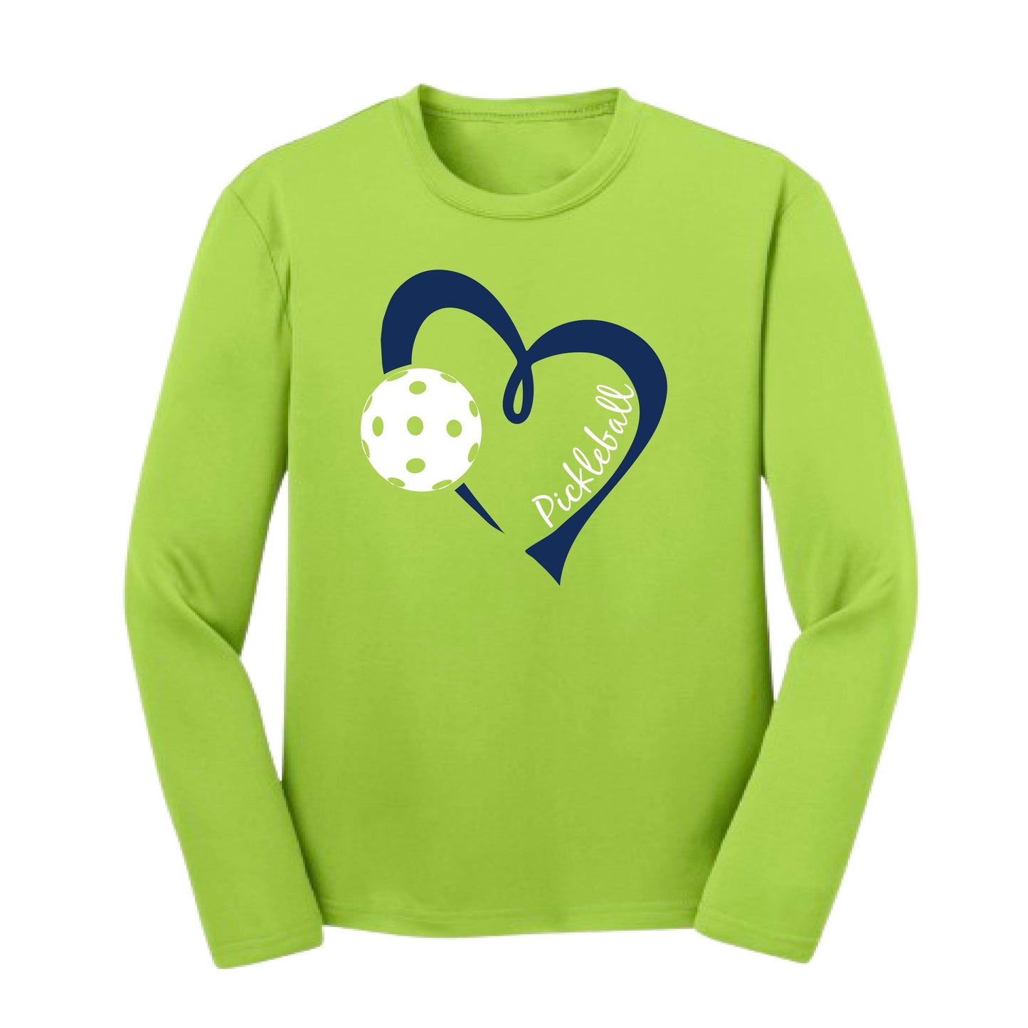 Pickleball Love (Navy) | Youth Long Sleeve Pickleball Performance T-Shirts | 100% Polyester