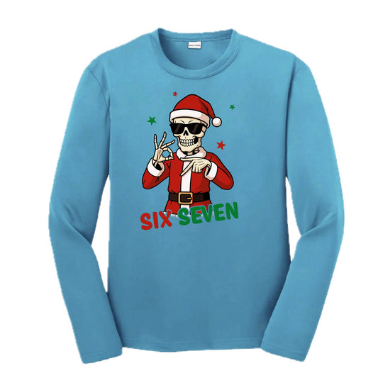 67 Christmas Skeleton | Youth Long Sleeve Performance T-Shirts | 100% Polyester