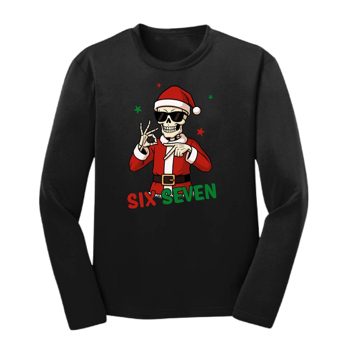 67 Christmas Skeleton | Youth Long Sleeve Performance T-Shirts | 100% Polyester