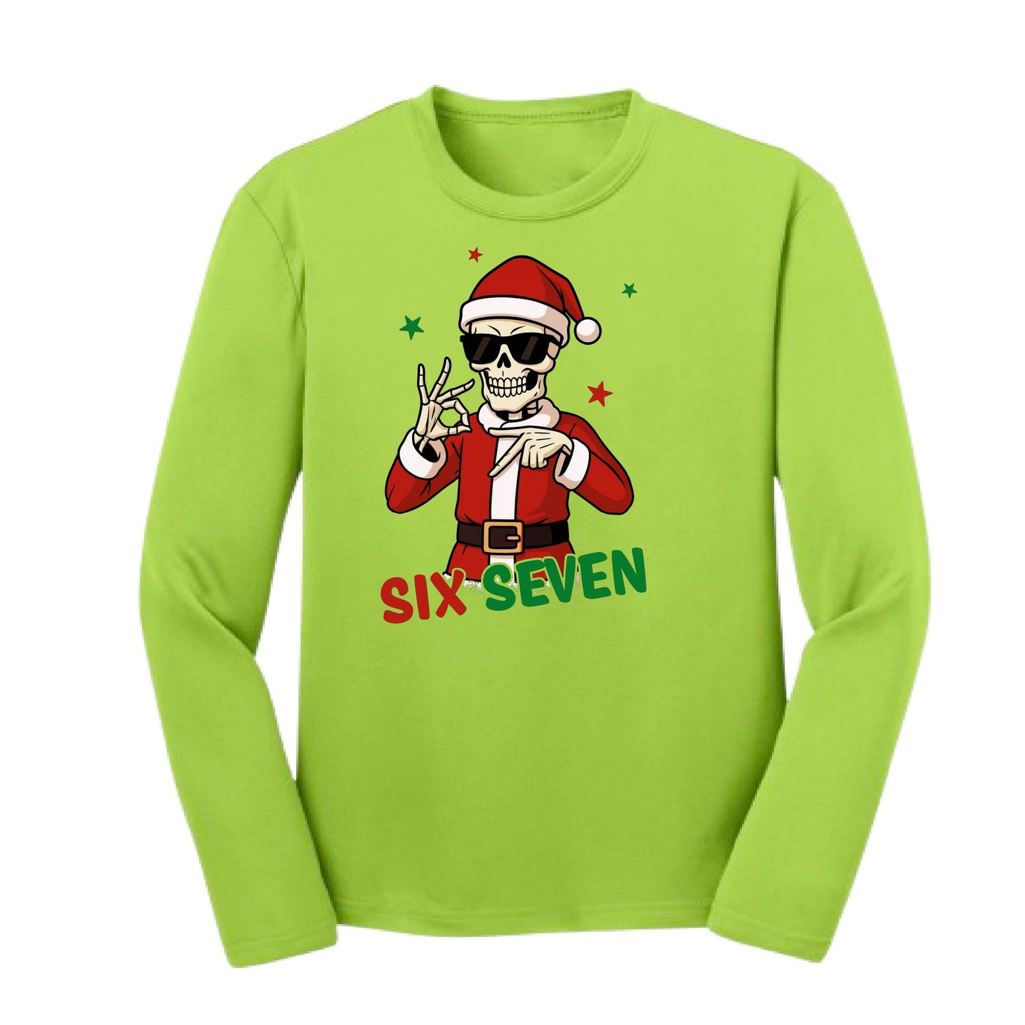 67 Christmas Skeleton | Youth Long Sleeve Performance T-Shirts | 100% Polyester