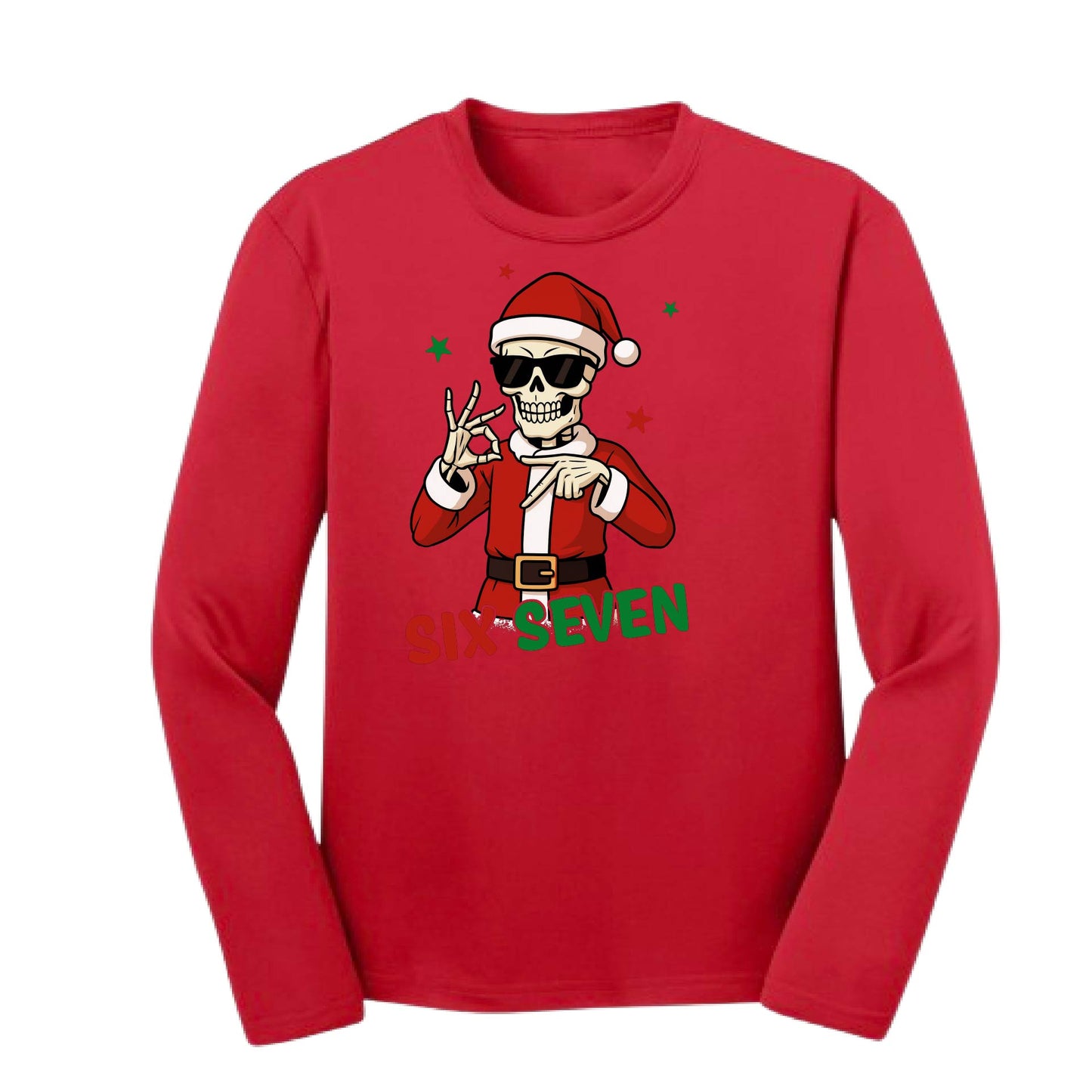 67 Christmas Skeleton | Youth Long Sleeve Performance T-Shirts | 100% Polyester