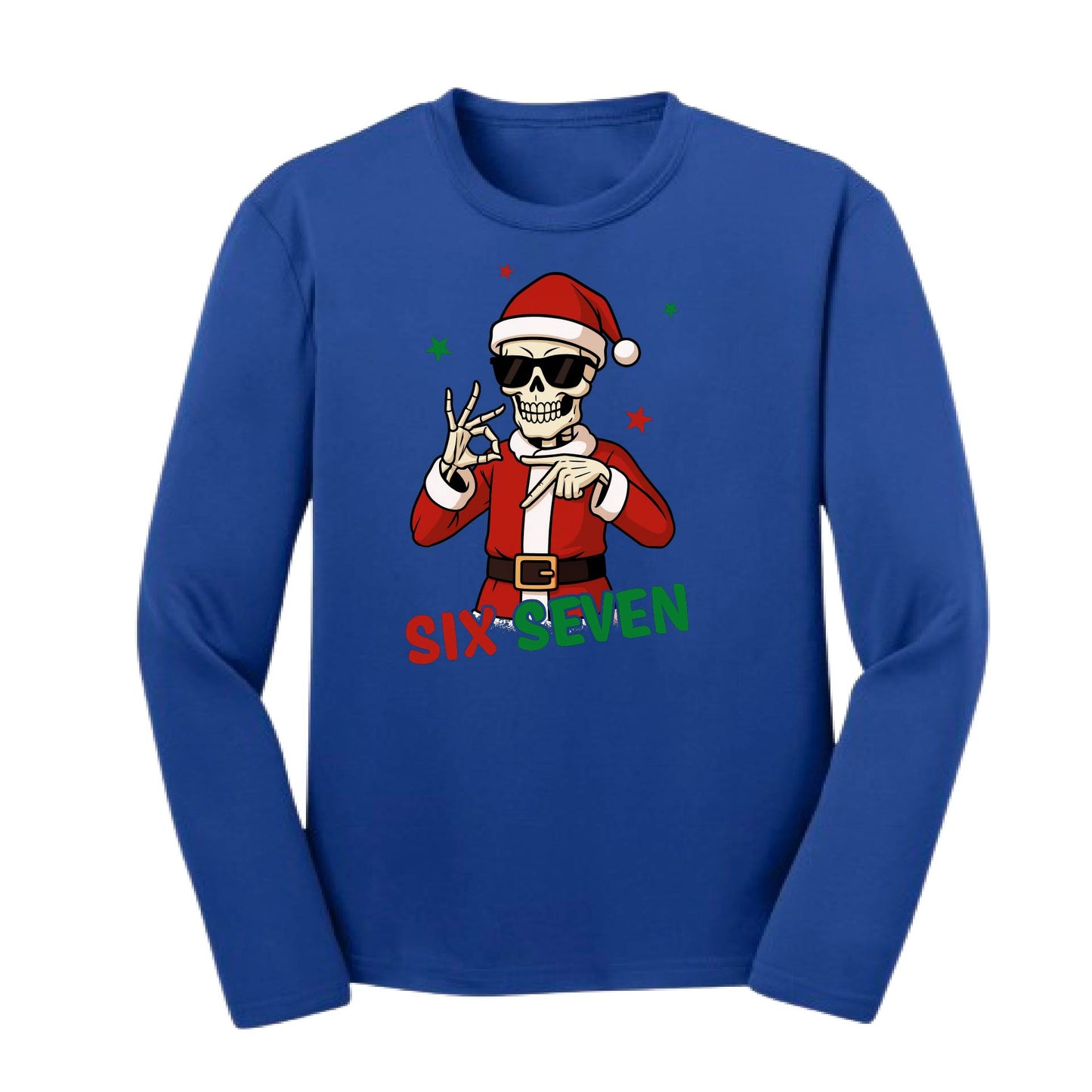 67 Christmas Skeleton | Youth Long Sleeve Performance T-Shirts | 100% Polyester