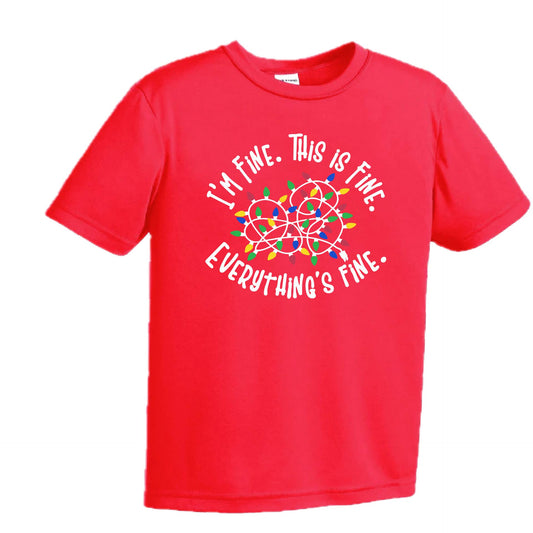 I'm Fine This is Fine Christmas | Youth Short Sleeve Performance T-Shirts | 100% Polyester
