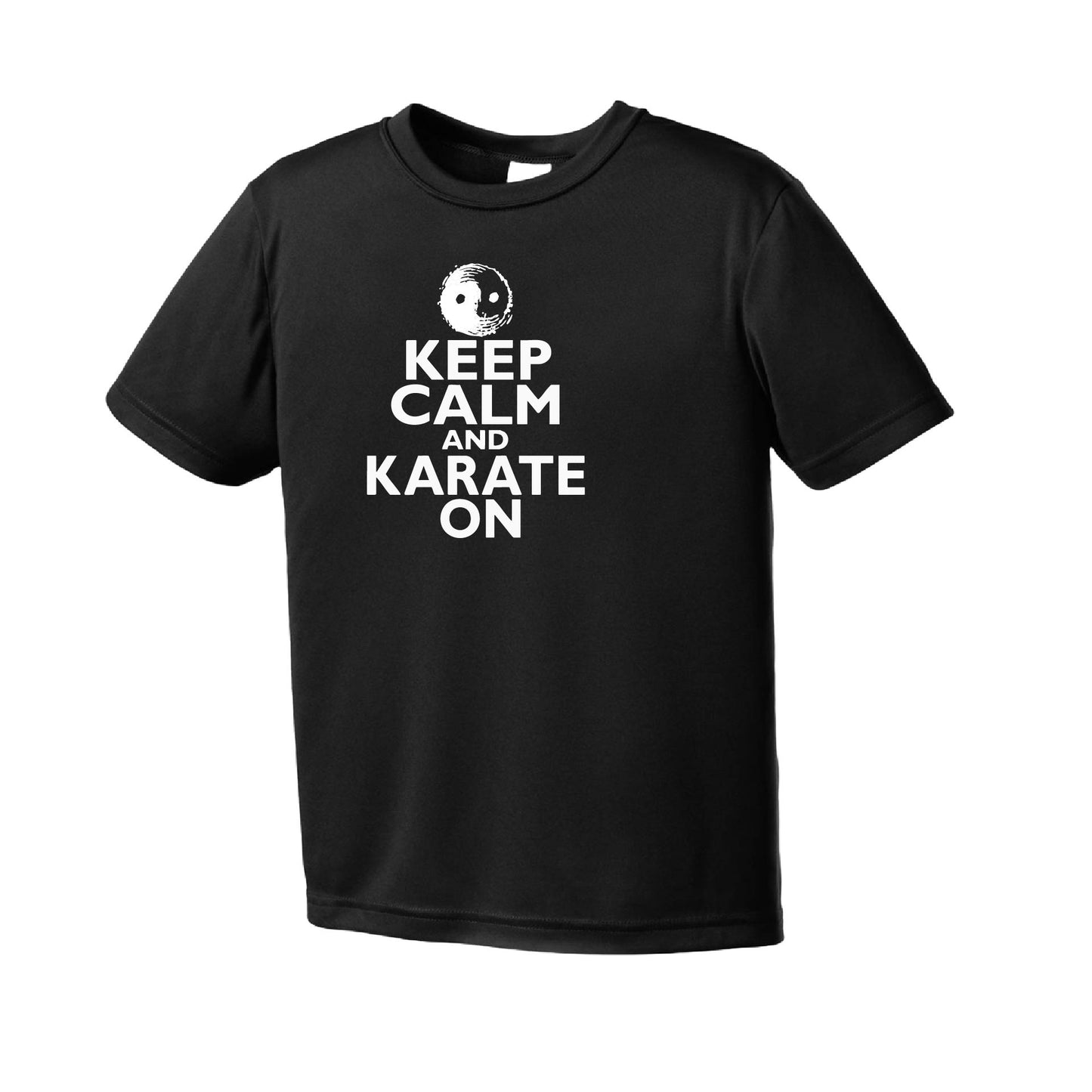 Keep Calm and Karate On | Youth Short Sleeve Karate Performance T-Shirts | 100% Polyester