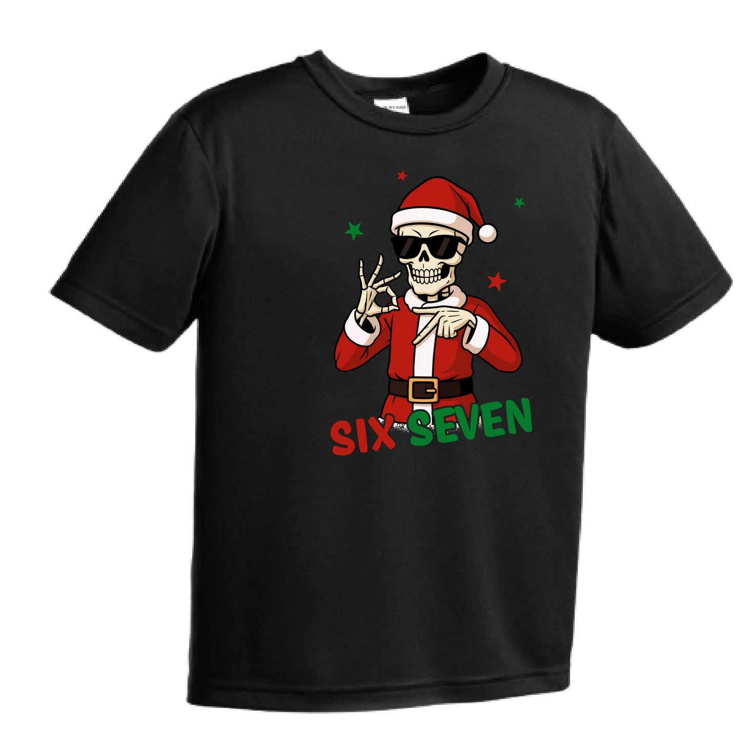 67 Christmas Skeleton | Youth Short Sleeve Performance T-Shirts | 100% Polyester