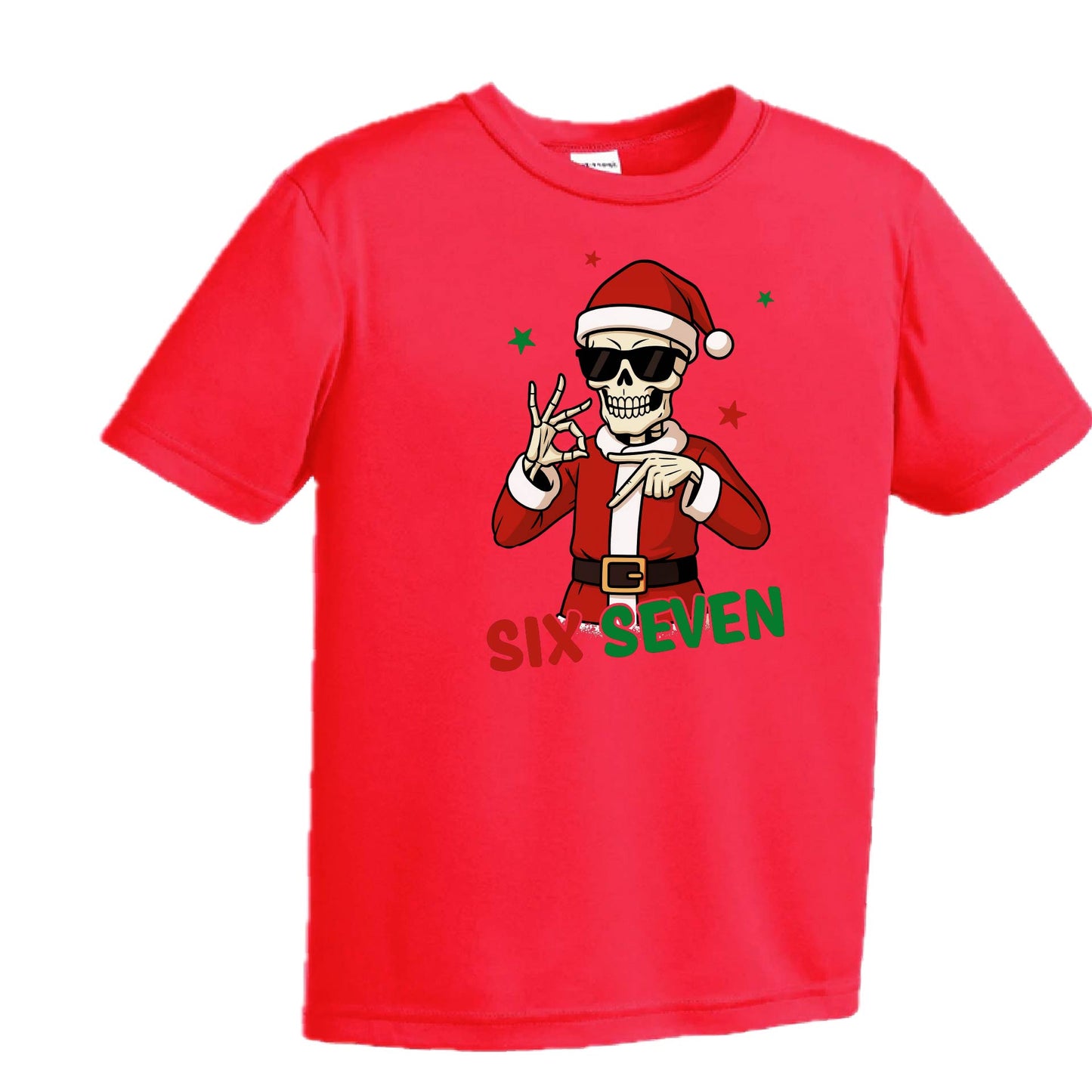67 Christmas Skeleton | Youth Short Sleeve Performance T-Shirts | 100% Polyester
